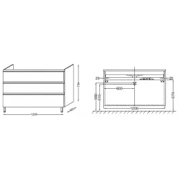 Модуль под раковину Vox 120х46х73,5 см, белый блестящий, 3 выдвижных ящика, встроенные ручки EB2041-RA-N18 Jacob Delafon