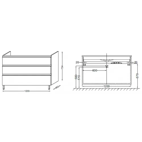 Модуль под раковину Vox 120х46х73,5 см, белый блестящий, 3 выдвижных ящика, встроенные ручки EB2041-RA-N18 Jacob Delafon