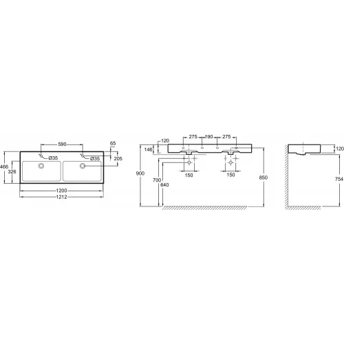 Подвесная раковина Vivienne 120х46,6х12 см, санфарфор, двойная EXBL112-00 Jacob Delafon
