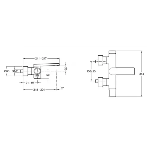 Настенный смеситель Composed неповоротный излив, с выходом на душ (без лейки) E73095-CP Jacob Delafon
