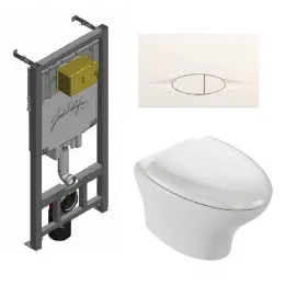 Комплект унитаза с инсталляцией Nouvelle Vague с белой глянцевой клавишей, с микролифтом, безободковый, быстросъемное, с кнопкой E29025-NF-M26 Jacob Delafon