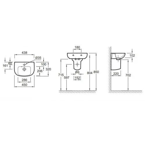 Подвесная раковина Odeon Up 45х32х10,2 см, 1 отверстие для смесителя, санфарфор E4760-00 Jacob Delafon