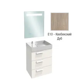 Комплект мебели для ванной Rythmik 60 см, квебекский дуб, 3 выдвижных ящика, полотно, отверст. для смесителя слева, полотно, с подсветкой, подвесной монтаж EB1158-NF+EXQ112-Z-00+EB1307-E10 Jacob Delafon