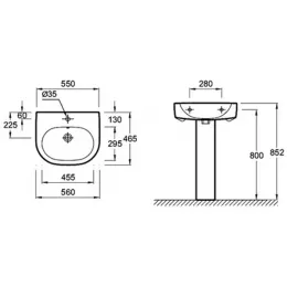 Подвесная раковина Kandel 56х47х5,2 см, с одним отвертием для смесителя, санфарфор E1463-00 Jacob Delafon