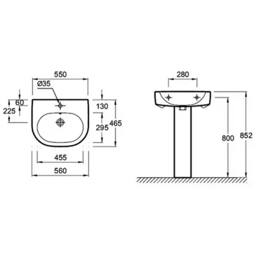 Подвесная раковина Kandel 56х47х5,2 см, с одним отвертием для смесителя, санфарфор E1463-00 Jacob Delafon