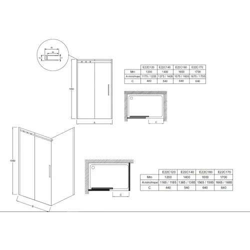 Душевая дверь Contra 170х195 см, 8 мм E22C170-GA Jacob Delafon