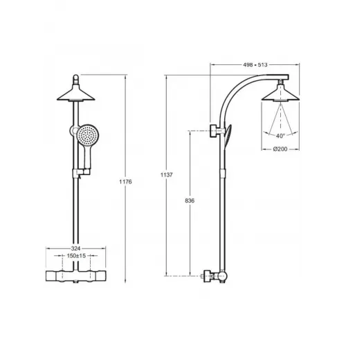 Душевая система без излива Moxie беспроводной динамик, 1 режим, 20 см, round, термостат, верхний душ, с лейкой E5799-CP Jacob Delafon