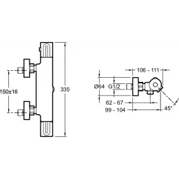 Настенный смеситель Metro с выходом на душ (без лейки), неповоротный излив, термостат E24395-CP Jacob Delafon