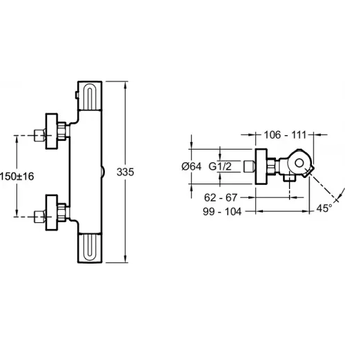 Настенный смеситель Metro с выходом на душ (без лейки), неповоротный излив, термостат E24395-CP Jacob Delafon