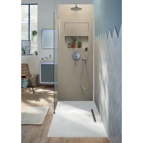 Душевой сет со стеновой панелью Ecrin 100х233,5 см, облачно-серый, в угол, круглая лейка, термостат, верхний душ, с лейкой E80301-D35 Jacob Delafon