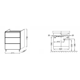 Модуль под раковину Odeon Up 62х38,4х73,8 см, квебекский дуб, левосторонняя EB991G-E10 Jacob Delafon
