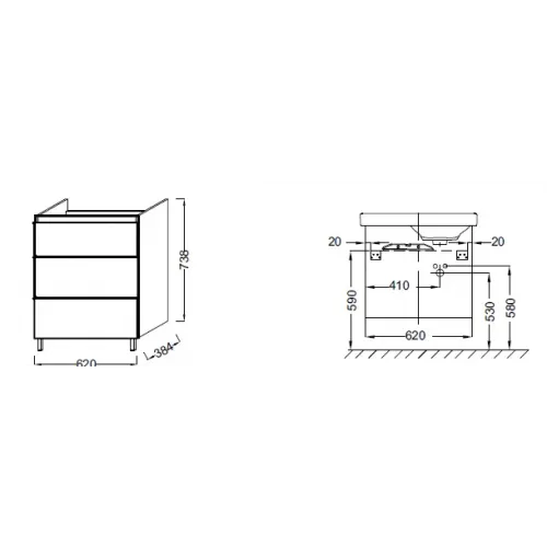 Модуль под раковину Odeon Up 62х38,4х73,8 см, квебекский дуб, левосторонняя EB991G-E10 Jacob Delafon