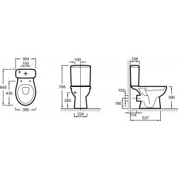 Унитаз-компакт Patio 35,6х64,5 см, горизонтальный выпуск, нижняя подводка, без сиденья ETB212RU-00+UJD102RU-00 Jacob Delafon