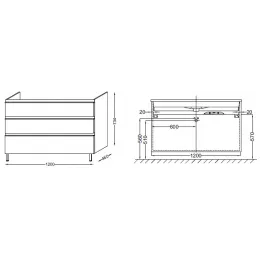 Модуль под раковину Vox 120х46х73,5 см, белый блестящий лак, с 3 выдвижными ящиками, встроенные ручки EB2041-RA-G1C Jacob Delafon