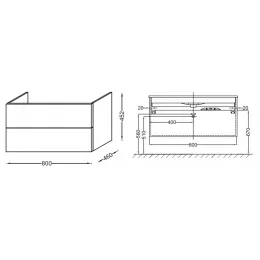 Модуль под раковину Vox 80х46х45,2 см, миндальный блестящий, прямоуг. ручки, 2 ящика EB2078-R2-G92 Jacob Delafon