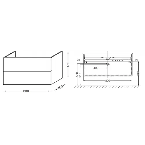 Модуль под раковину Vox 80х46х45,2 см, миндальный блестящий, прямоуг. ручки, 2 ящика EB2078-R2-G92 Jacob Delafon