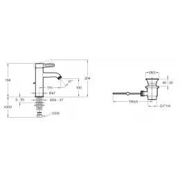 Смеситель для умывальника Nouvelle Vague матовый хром, неповоротный излив, с донным клапаном E78335-CAT Jacob Delafon