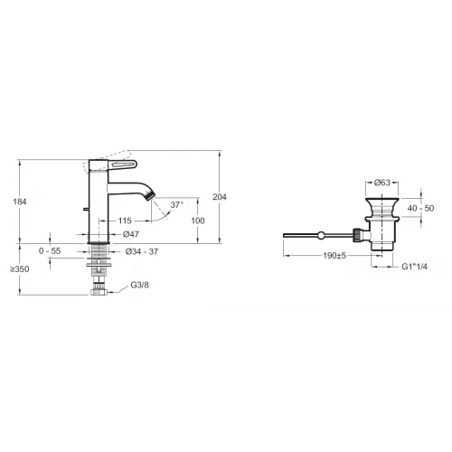 Смеситель для умывальника Nouvelle Vague матовый хром, неповоротный излив, с донным клапаном E78335-CAT Jacob Delafon