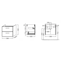 Модуль под раковину Ola 59,8х45х56 см, темный дуб, 2 ящика EB390RU-NR Jacob Delafon