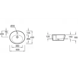 Накладная раковина Ove 50х43х14 см, санфарфор, с отв. под смеситель E1708-00 Jacob Delafon