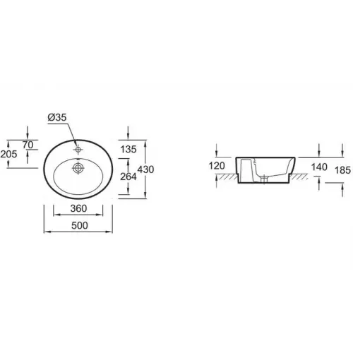 Накладная раковина Ove 50х43х14 см, санфарфор, с отв. под смеситель E1708-00 Jacob Delafon