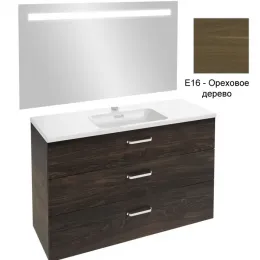 Комплект мебели для ванной Vox 120 см, ореховое дерево, изогнутая ручка, 3 выдвижных ящика, с функцией анти-пар, с подсветкой, подвесной монтаж EB1418-NF+EXAB112-Z-00+EB2091-R1-E16 Jacob Delafon
