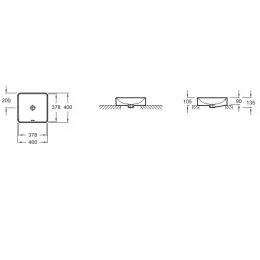 Накладная раковина Vox 40х40х13,5 см, логотип 1930, с отверстием перелива в передней части, с заглушкой, санфарфор EVG102-PT6 Jacob Delafon