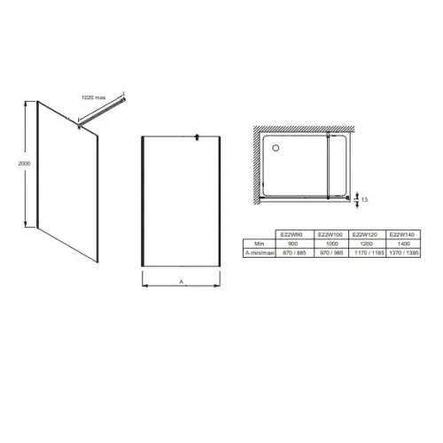 Душевая перегородка Walk-In Contra 100х200 см, матовый черный, тонированное стекло, 8 мм, черный профиль E22W100-BLV Jacob Delafon