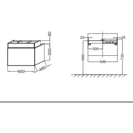 Модуль под раковину Terrace 60х48х38 см, серый антрацит глянцевый, верхний ящик из цельного дерева, система push-to-open EB1185-442 Jacob Delafon