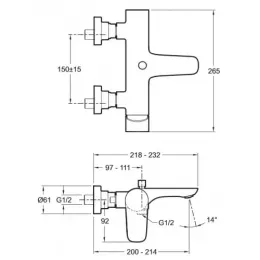 Настенный смеситель Aleo неповоротный излив, с выходом на душ (без лейки) E72282-CP Jacob Delafon