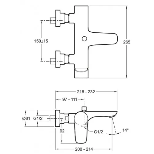 Настенный смеситель Aleo неповоротный излив, с выходом на душ (без лейки) E72282-CP Jacob Delafon
