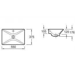 Накладная раковина Reve 55х37,5х17,6 см, с хромированной заглушкой для переливного отверстия, санфарфор E4819-00 Jacob Delafon