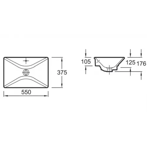 Накладная раковина Reve 55х37,5х17,6 см, с хромированной заглушкой для переливного отверстия, санфарфор E4819-00 Jacob Delafon