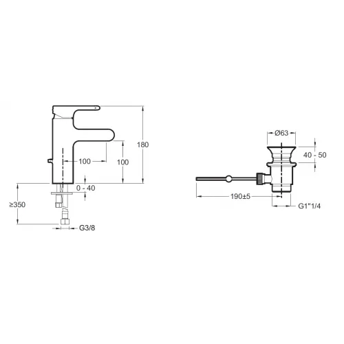 Смеситель для умывальника Singulier неповоротный излив, с донным клапаном E10860-СР Jacob Delafon