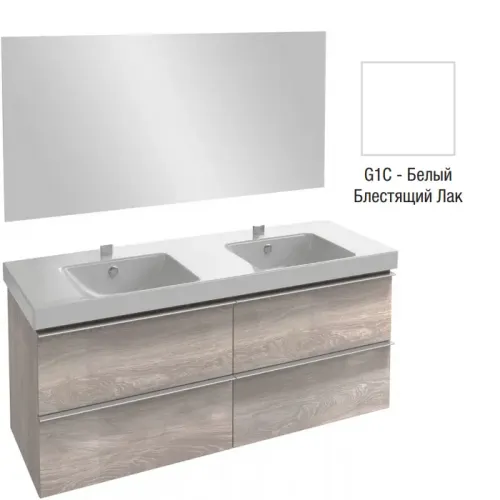 Комплект мебели для ванной Odeon Up 140 см, белый блестящий, 4 выдвижных ящика, двойная, полотно, подвесной монтаж E4779-00+EB1190-NF+EB997-G1C Jacob Delafon