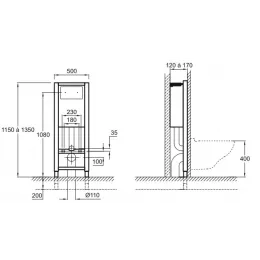Система инсталляции для унитаза Patio 50х12х115 см, хром, с кнопкой Set PATIO E5504/E4326-CP Jacob Delafon