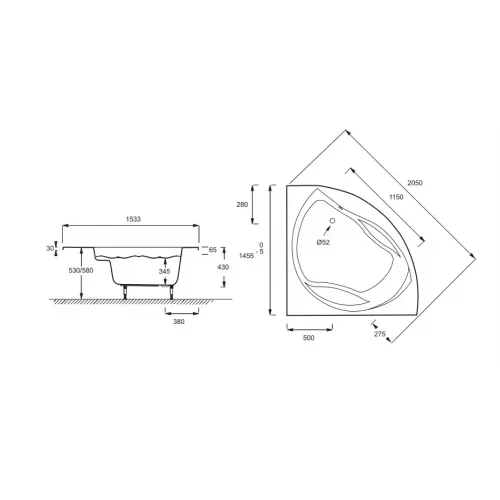 Акриловая ванна Presqu'ile 145х145 см, угловая симметричная E6045-00 Jacob Delafon