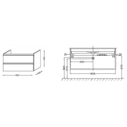 Модуль под раковину Vox 80х46х45,2 см, матовый аквамарин, 2 выдвижных ящика EB2028-RA-M43 Jacob Delafon