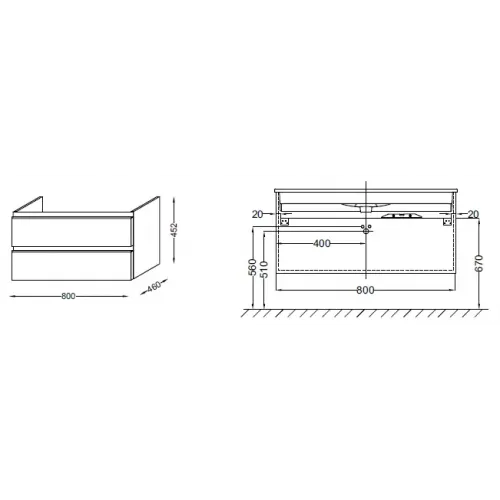 Модуль под раковину Vox 80х46х45,2 см, матовый аквамарин, 2 выдвижных ящика EB2028-RA-M43 Jacob Delafon