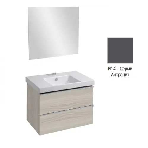 Комплект мебели для ванной Odeon Up 80 см, серый антрацит меламин, 2 выдвижных ящика, 1 съемный органайзер, полотно, подвесной монтаж E4796-00+EB1098-NF+EB895-N14 Jacob Delafon