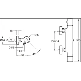 Настенный смеситель без излива Edgar 2 функции, термостат, без лейки E29847-CP Jacob Delafon
