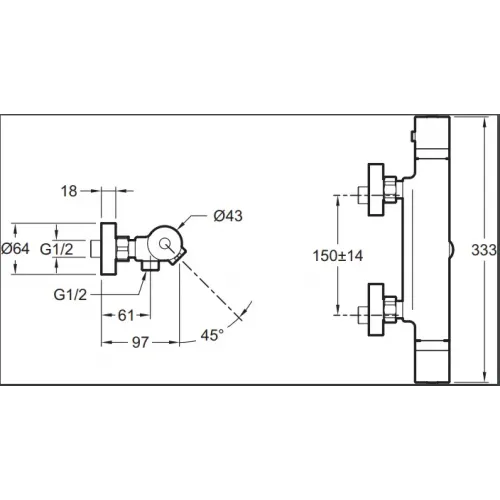 Настенный смеситель без излива Edgar 2 функции, термостат, без лейки E29847-CP Jacob Delafon