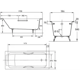 Чугунная ванна Parallel 170х70 см, антискользящее покр. E2947-00 Jacob Delafon
