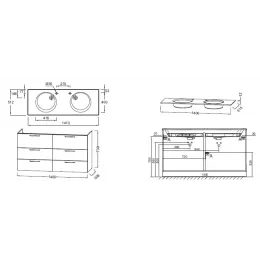 Модуль под раковину Odeon Rive Gauche 140х50,8х73,9 см, 6 ящиков, насыщенный серый глянцевый, медные ручки EB2536-R7-G1F Jacob Delafon