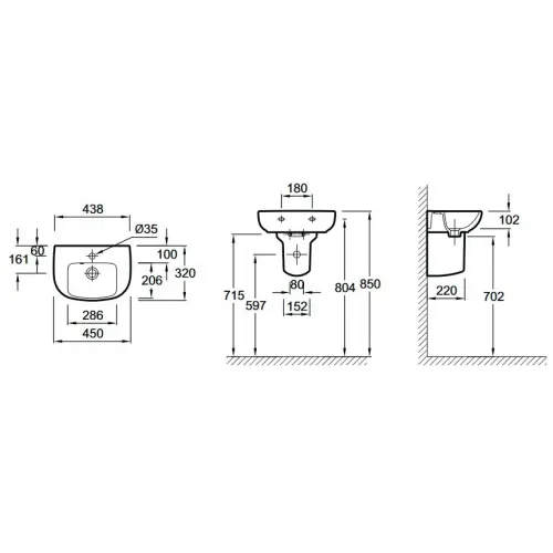 Модуль с раковиной Odeon Up 45 см, квебекский дуб, правосторонний, подвесной монтаж E4760-00+EB999D-E10 Jacob Delafon