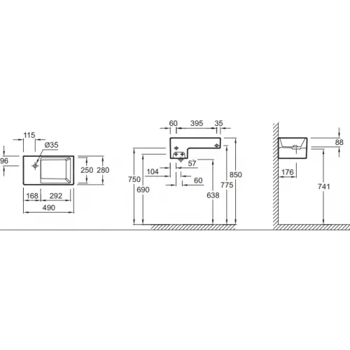 Подвесная раковина Terrace 49х28х8,8 см, 1 отверстие для смесителя, санфарфор EGA012-00 Jacob Delafon