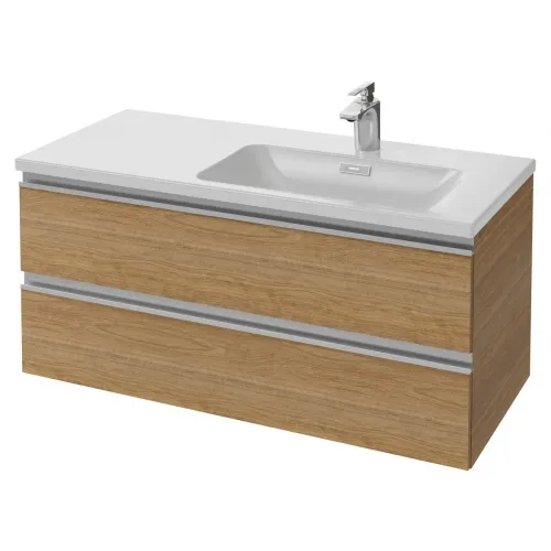 Модуль с раковиной Vox 100 см, квебекский дуб, правосторонняя раковина, 2 ящика, подвесной монтаж EXAD112-Z-00+EB2026-RA-E10 Jacob Delafon