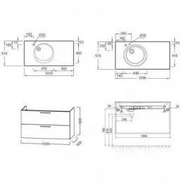 Модуль под раковину Odeon Rive Gauche 100х50,8х56,8 см, 2 ящика, ручки - черный, черный матовый EB2524-R9-M61 Jacob Delafon