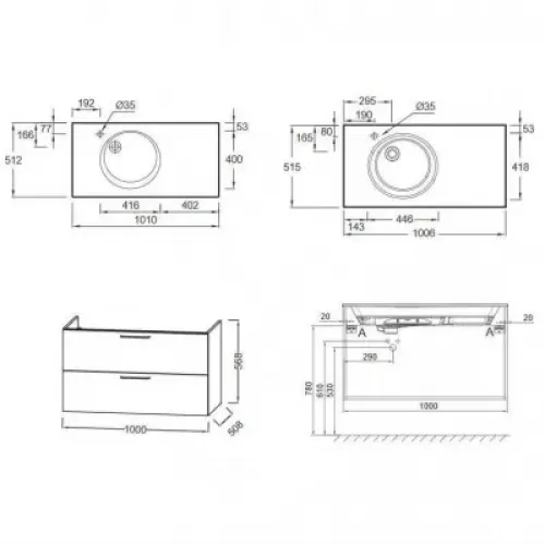Модуль под раковину Odeon Rive Gauche 100х50,8х56,8 см, 2 ящика, ручки - черный, черный матовый EB2524-R9-M61 Jacob Delafon
