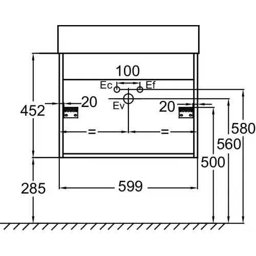 Модуль под раковину Vivienne 60х46х45,2 см, фасад и корпус: белый меламин, ручки хром EB1506-N18-N18 Jacob Delafon